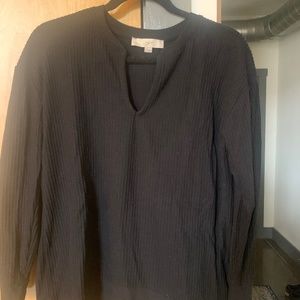 Loft Waffle Cut Long Sleeve Tee in Black Size Small